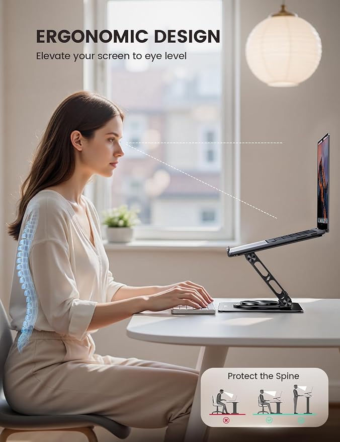 Lamicall Laptop Stand for Desk with 360 Rotating Base + Sturdy Adjustable Phone Stand for Desk