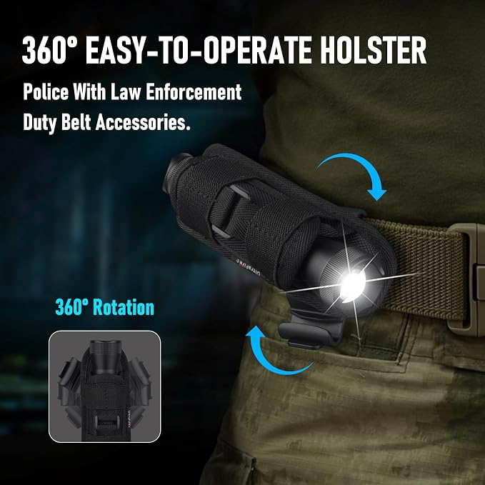 ULTRAFIRE Tactical Flashlight with Holster, 1350 High Lumens Law Enforcement & Police Flashlight, Rechargeable Bright Zoomable LED Flash Light with Duty Belt Holster E5