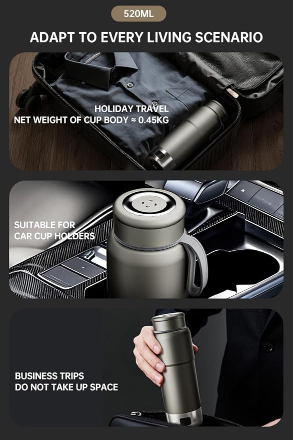 Pure Titanium Electric Travel Kettle, 0.52L Portable Water Boiler with 12 Temperature Controls, 100-240V Dual Voltage for Travel Office Hotel