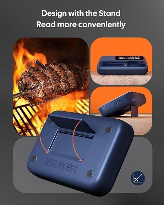 WiFi Wireless Meat Thermometer with Bluetooth, Fitflavor Bluetooth Meat Thermometer for Grill BBQ, Wireless Meat Probe for Food Cook Oven Grilling - Dual Probes, Rechargeable