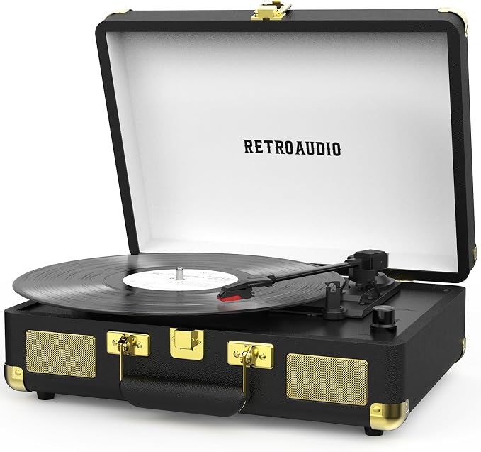 Vinyl Record Player 3-Speed Bluetooth Portable Suitcase Belt-Driven Record Player with 2 Built-in Stereo Speakers Vinyl Vintage Turntable Phonograph Records Player with RCA Line Out, AUX Out
