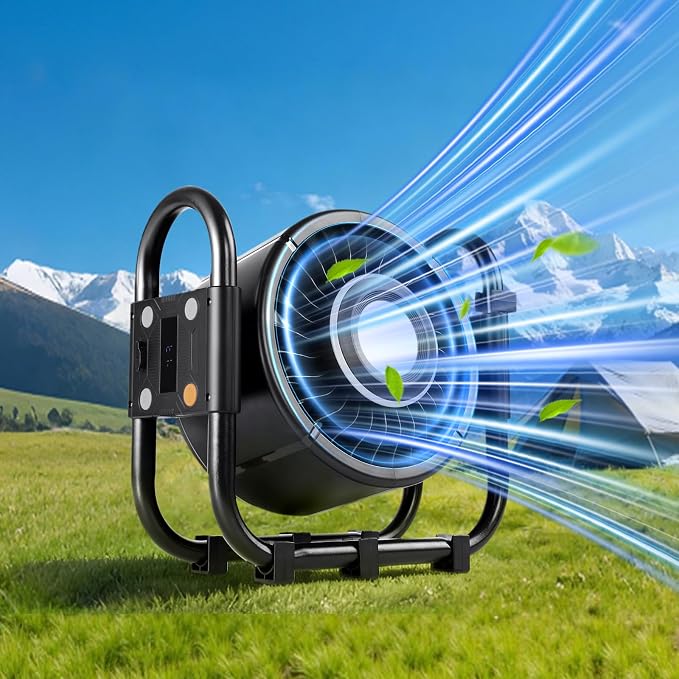 Rechargeable Auto-Oscillating Fan, 16000mAh Battery Powered Portable Outdoor Fan with 6-Speeds & LED/RGB Lights, 120° Rotating Tent Fan for Camping, RV, Patio, and Jobsite