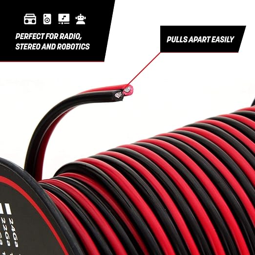 GS Power 100ft CCA 12 Gauge Wire Automotive, Red & Black Bonded, 12 AWG 12v, Flexible Speaker Electrical Wire Low Voltage Primary for Car Stereo Audio Trailer Harness Hookup Wiring DIY