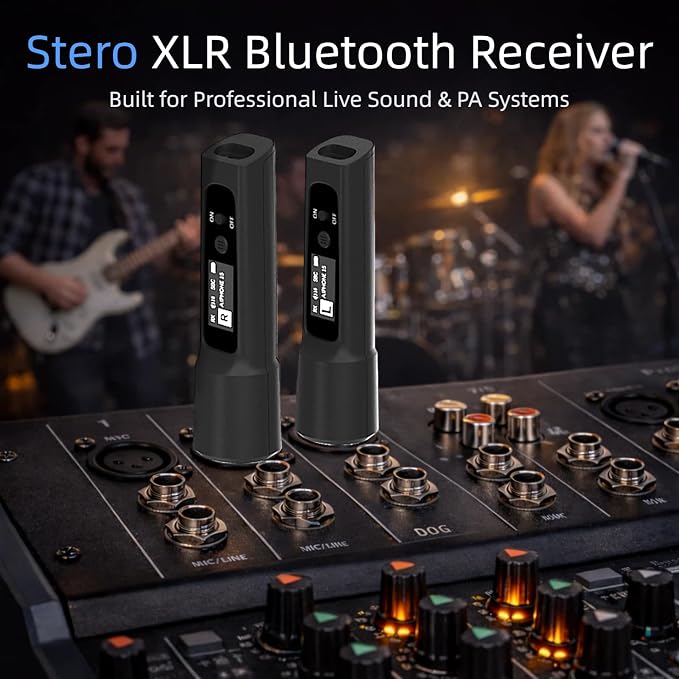 Wireless XLR Bluetooth Receiver, High-Fidelity Audio Adapter for PA Speakers, Mixers & Live Sound, OLED Display, 14H Battery