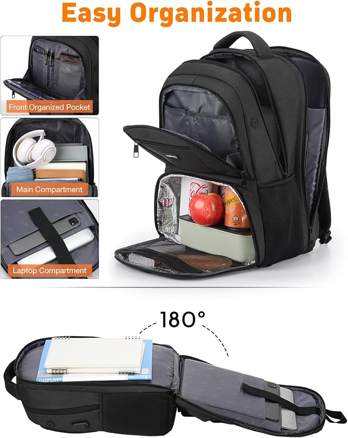 kadilong 18.4 Inch Laptop Backpack Insulated Backpacks with Cooler Compartment,TSA Large School Bag Lunch Box for Teens Boys,Anti-Theft Work Business Bookbag for Men Women