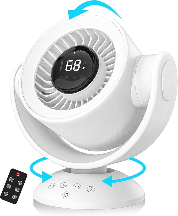 Desk Fans for Bedroom,Air Circulator Fan，90°Vertical +120°Auto Oscillating, 100 Speeds, 10H Timer, Quiet Fan, Digital Display Rechargeable USB, with Remote,for Home, Office（white）