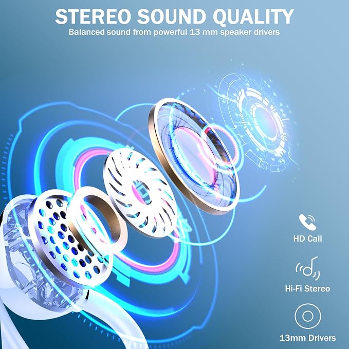 Wireless Earbuds Sport, 2025 Bluetooth 5.3 Headphones Bass Hi-Fi Stereo Over Ear Buds, 48Hrs Noise Cancelling Headset with Earhook, IP7 Waterproof Earphones Workout Running for Laptop Pad Android iOS