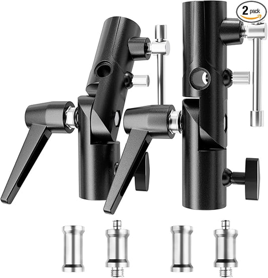 EMART Camera Flash Bracket H Type Mount with Umbrella Softbox Holder, 180° Swivel Adjustable Metal Light Stand Adapter with 1/4" to 3/8" Screw for Speedlite LED Tripod (2 Pack)
