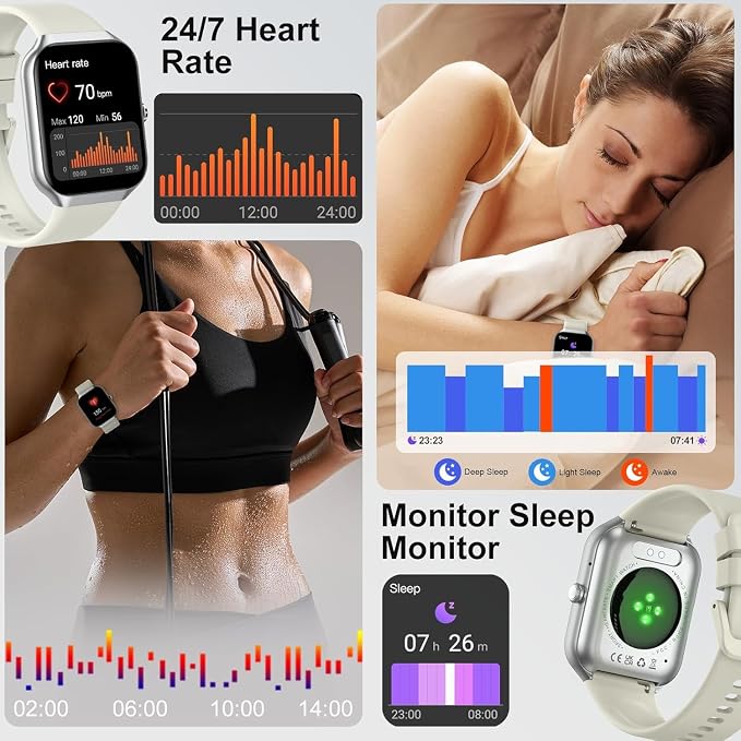 Smart Watch 2026 NEW 1.91" Smartwatch for Men Women(Answer/Make Call),Fitness Watch with 110+ Sport Modes, Reloj Inteligente with Sleep Monitor/Heart Rate/Step/Calories/IP68,for Android iOS, Beige