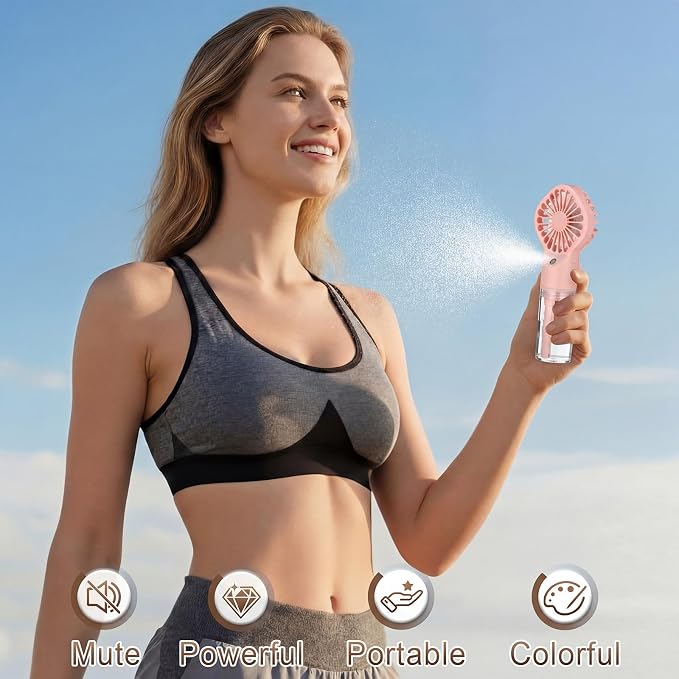2 Pack Misting Fans Portable Handheld Rechargeable Handheld Spray Fans with 25ml Water Tank 4-speed Personal Cooling Fan, Usb-c Mini Hand Fan for Travel Outdoor Sports Camping Office Home