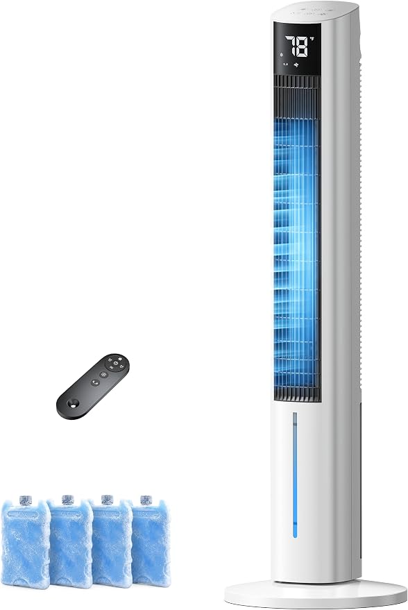Windowless Portable Air Conditioner, 45.1" Evaporative Air Cooler w/1.06Gal Water Tank & 4 Ice Packs, 12H Timer, 60° Swing, No Hose No Window Needed, 3-IN-1 Quiet AC Unit for Room Bedroom, ivory