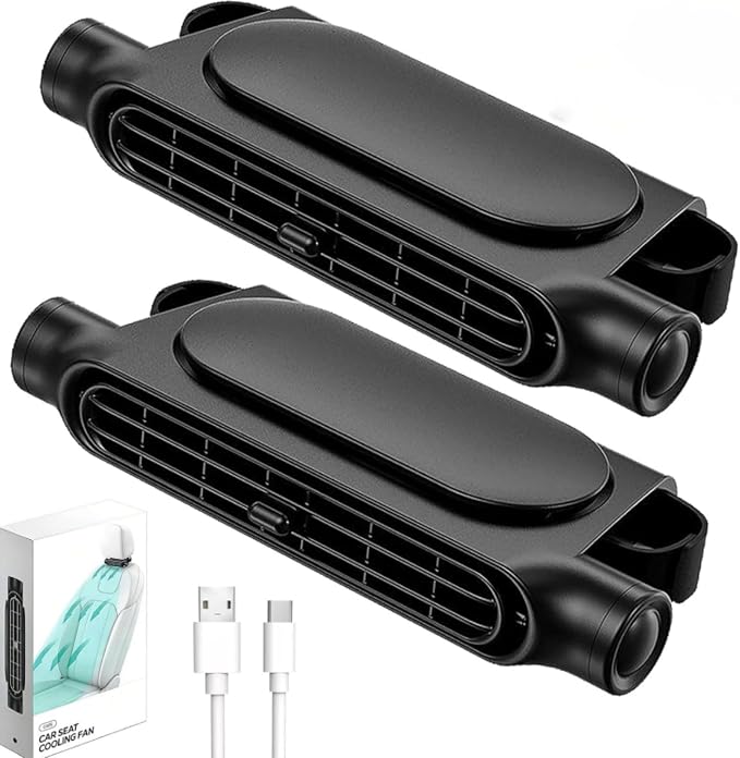 2PCS Car Seat Fan, Portable Car Fans for Backseat for Kids, USB Rechargeable Backseat Neck Cooling Air Conditioner Cooler Vent Clip on Fan with 3 Adjustable Wind Speeds Device for All Cars-Black