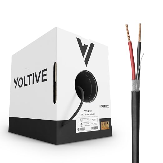 Voltive 14/2 Speaker Wire, in-Wall CL3 & Direct Burial, Black, 250ft - 14AWG, 2 Conductors, Stranded Oxygen-Free Copper, UL Listed - V-1208-3