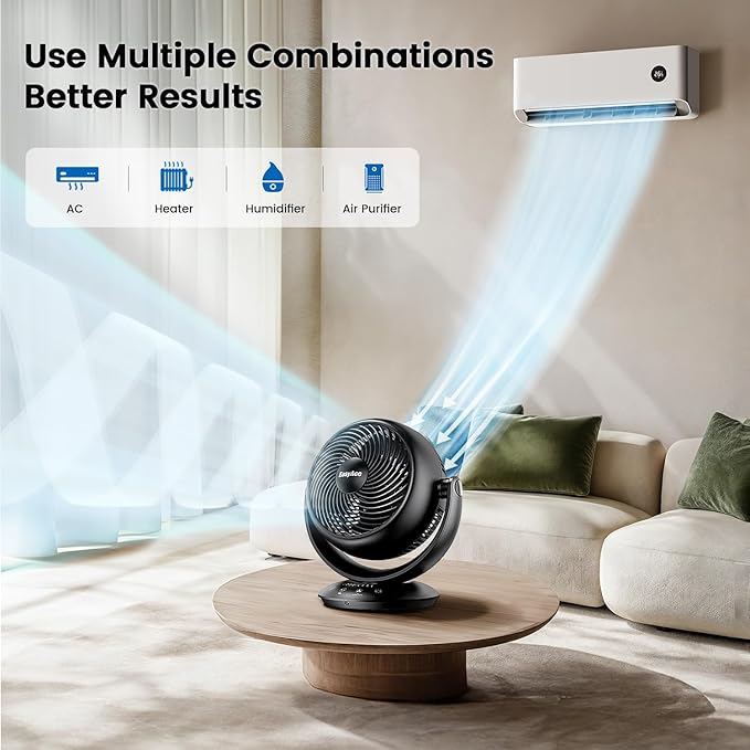 EasyAcc 12 Inch Quiet Fans for Bedroom, Air Circulator Desk Fan with Remote, 3D Auto Oscillating Table Fan for Whole Room, 65ft Powerful Airflow, 90° Vertical+90°, 12H Timer, 25dB Bedside Fan, Home