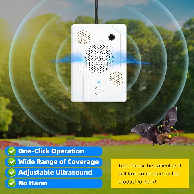 4 Pcs Ultrasonic Bat Repellent for Attic, Rechargeable Bat Deterrent Devices Outdoor Indoor, Electronic Bird Repellent Bats Keep Away Reject Repelling System Removal Device for House Porch Farm