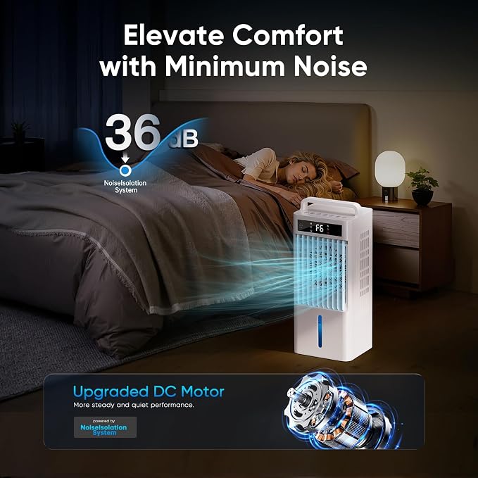 Portable Air Conditioners, 4-IN-1 Swamp Cooler, Evaporative Air Cooler, 6 Speeds & 3 Modes, 3-Gal Water Tank for Cooling, 15 FT/S Remote Control, Portable Air Cooler for Indoors Use