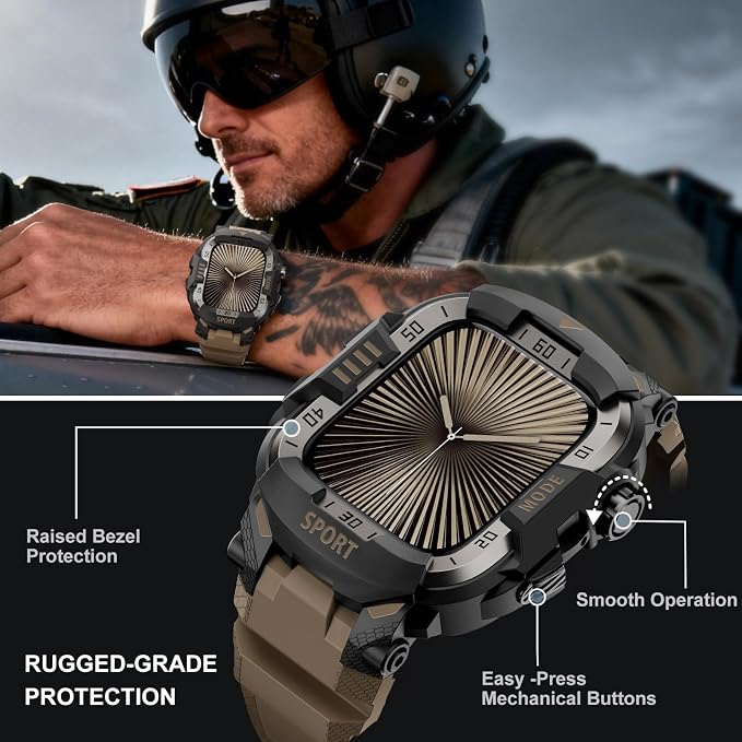 DABAOZA Rugged Case with Band Compatible with Apple Watch 46mm, for iWatch Series 11/10,Military Grade Shockproof Bumper and Men's Tactical Heavy Duty Strap(Desert Tan,46MM)