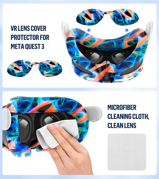 Silicone Cover Set Compatible with Meta/Oculus Quest 3 Accessories, Controller Grips, VR Shell Cover, Facial Interface Cover, Protective Lens Cover, Tempered Glass Lens Caps, Not Fit Quest 3S