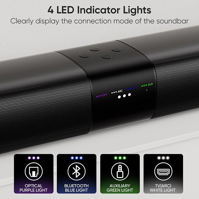 Sound Bar for Smart TV, 80W Surround Sound System, 2-in-1 Detachable Design, 2.0 Channel Soundbar, Dual Woofers & Dual Silk Horn Tweeters, Bluetooth5.3 ARC AUX Optical Home Theater Speaker