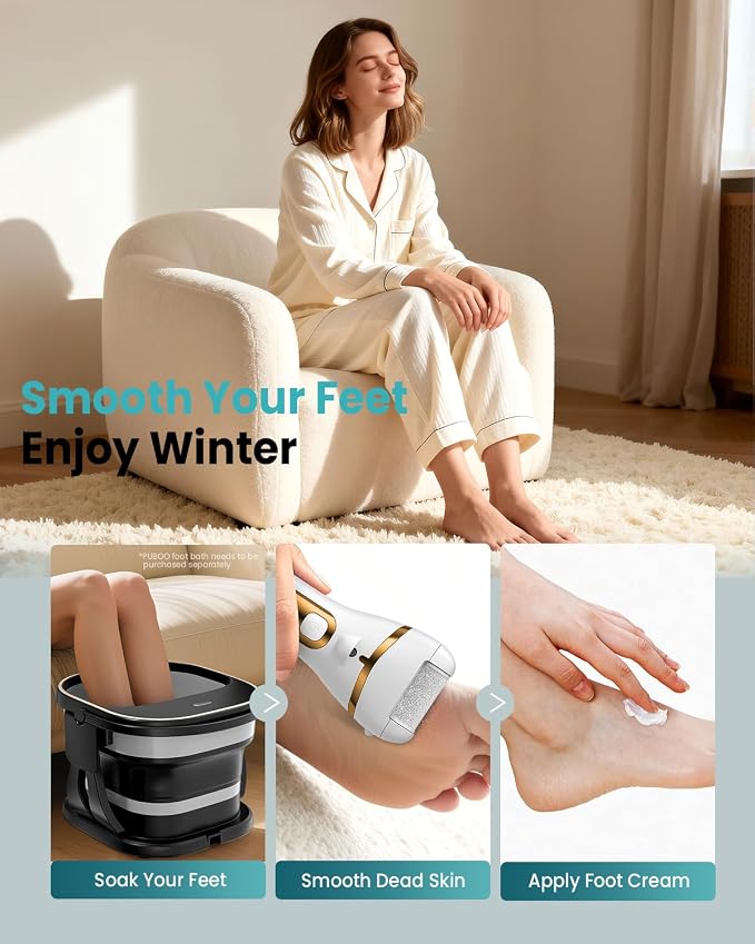 PUBOO Foot Callus Remover Electric 10000 RPM 3-Speed IPX7 Recharge Pedicure Kit for Hard Skin Women & Men Portable Multi-Roller File Grinder Sander Scrubber, LED Display for Wet & Dry Mathers Day Gift