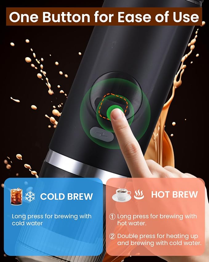 Portable Travel Espresso Maker, 20-Bar Camping Espresso Coffee Machine for Travel Car, Electric Self-Heating with USB Battery Operated,Rechargable,Ground Coffee& Capsule Compatible,80 ml Cup,Black