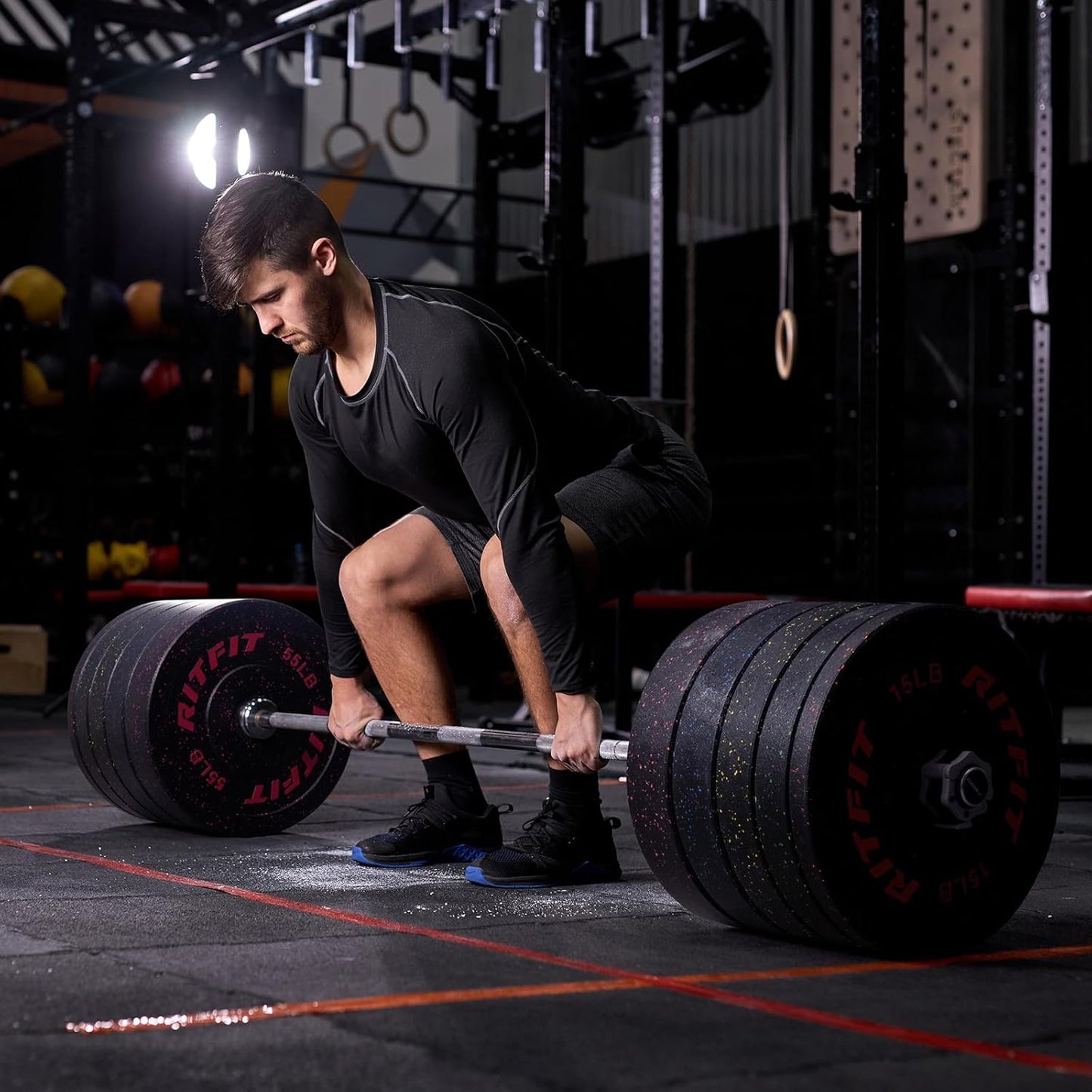 RitFit Bumper Plates, Colored Fleck-Rubber Weight Plates with Steel Insert, 2-inch Olympic Weight Plates for Weight Lifting and Strength Training, 170LB set