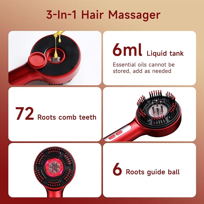 3-in-1 Electric Scalp Massage Comb, Hair Oil Applicator, Five-Level Head Scratching, Soothing and Relaxing to Prevent Hair Loss, Portable Home Massage Comb for Men and Women, Ipx7 Waterproof