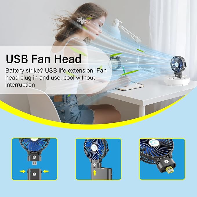 HandFan 10400mAh Portable Handheld Fan, 40Hrs Long-Lasted Hand Fan Rechargeable, Mini Personal Fans Foldable, Heavy Duty Battery Fans for Travel Beach Concerts Cruise Makeup(Blue Blade)