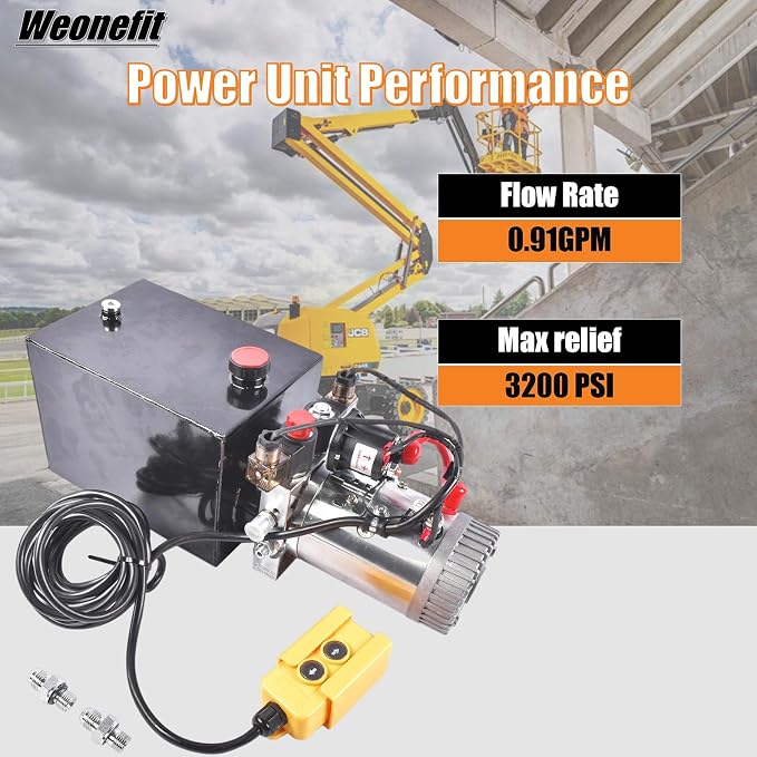 8 Quart Hydraulic Power Unit 1.6kW Power, 12V DC Double Acting Hydraulic Pump for Dump Trailer Car Lifting, Hydraulic Pump Power Unit Steel (GC01) & Aluminium Alloy with Metal Oil Reservoir
