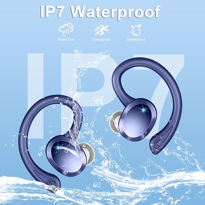 Wireless Earbuds Sport, 2025 Bluetooth 5.4 Headphones Bass Hi-Fi Stereo Over Ear Buds, 56Hrs Noise Cancelling Headset with Earhook, IP7 Waterproof Earphones Workout Running for Laptop Pad Android iOS