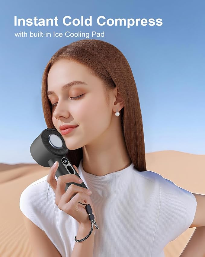 SOTHING Handheld Fan, with Cooling Compress, 1–100 Stepless Speeds, 18hrs Battery Life, Digital Display, 30dB Ultra-Quiet, USB-C Rechargeable, Portable Handheld Turbo Fan for Travel, Indoor & Outdoor