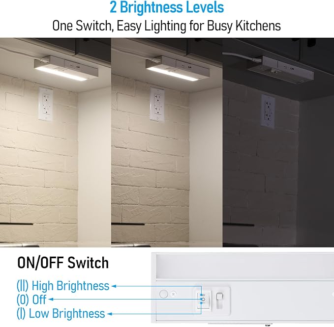 TORCHSTAR 4-Pack 8 Inch LED Under Cabinet Lighting 5CCT, ETL T24, 6W 450LM, Hardwired & Plug-in, 5 Color Selectable CRI90 120V Dimmable Under Counter Lights for Kitchen, White Aluminum Housing