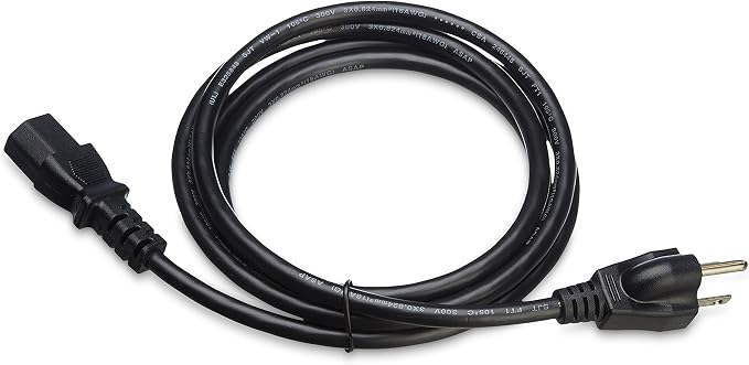 Amazon Basics Universal PC Power Cord Replacement, AC Power Cord for Monitor, Computer, TV, 3 Prong, 18 AWG, 125 Volts, 6 ft, Black, 5-Pack