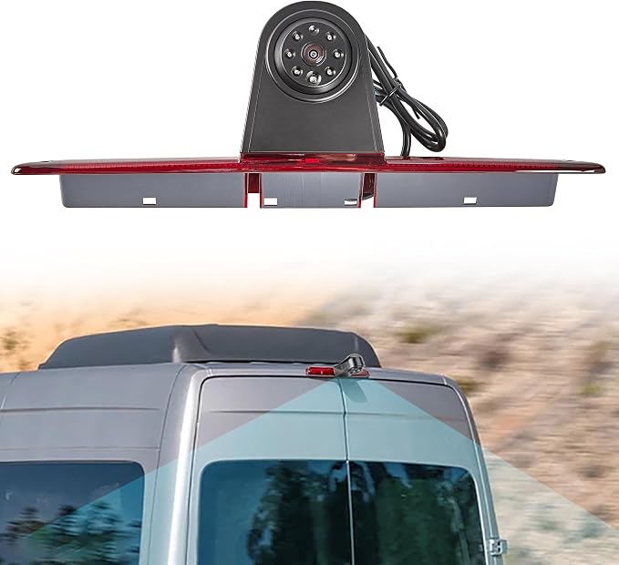 RED WOLF 3rd Brake Lamp Casing with Backup Camera Roof Mount Fit for 2007-2018 Mercedes-Benz Sprinter, Dodge Sprinter, VW Crafter Vans Rear View Reverse Parking Camera with 6 IR LEDs