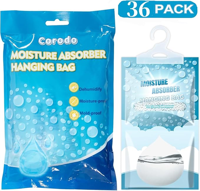 Moisture Absorbers 36 Pack - Fragrance Free Humidity Absorber High-Efficiency Dehumidifier Bags Portable Moisture Hanging Bags for Closet, Bathroom and Kitchen