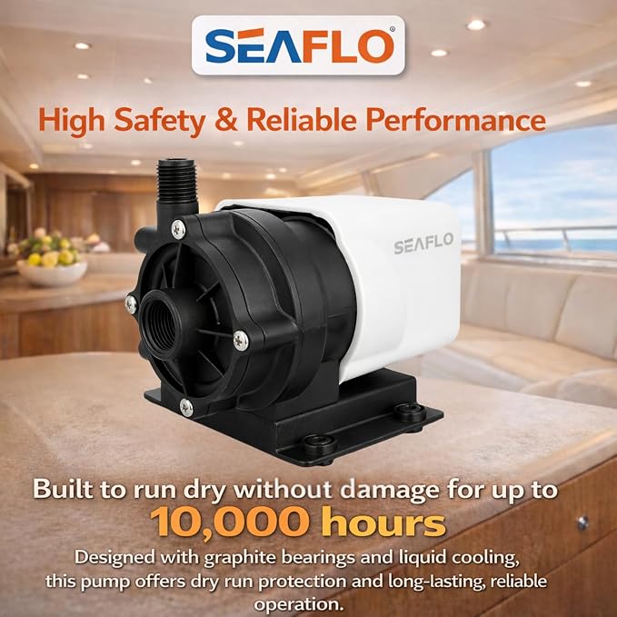 SEAFLO 500 GPH Air Conditioning 230V Marine AC, 8.5 GPM Magnetic Drive Circulation for Systems up to 16,000 BTU, 19 ft Head, Continuous Duty HVAC, 4-Year Warranty