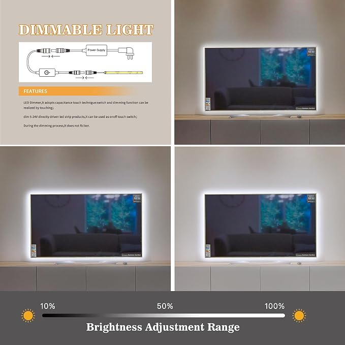 Pandery COB LED Strip,LED Strip Lights 3M/9.84ft,Touch Dimmable LED Strips,CRI90+,6000K Cool White cob led,1600LEDs,24V LED Tape Lights,Indoor for Bedroom, Kitchen, TV, Mirror,Cabinet