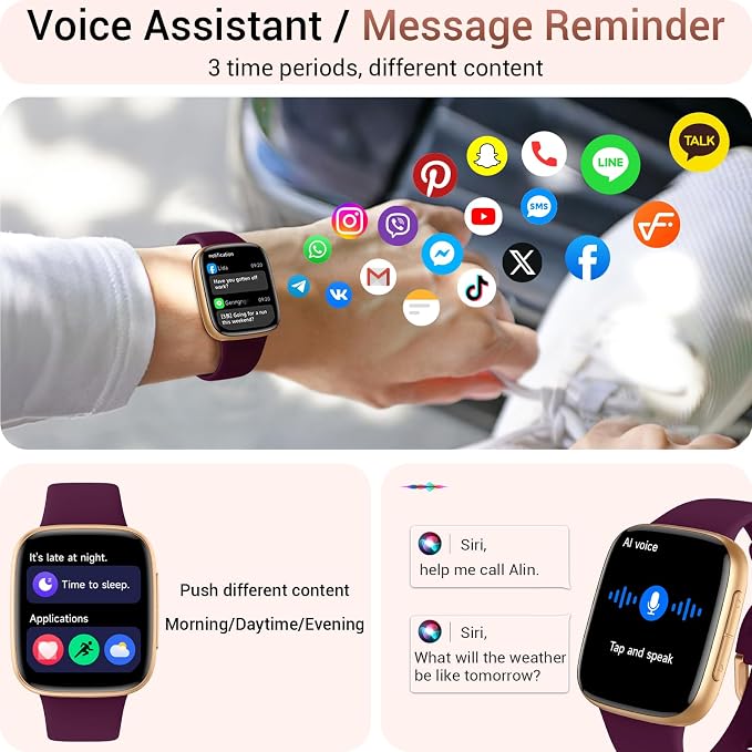 Smart Watch for Women, 1.85" AMOLED Always-On Display Screen Smartwatch for iPhone & Android, 3ATM Waterproof Fitness Tracker with Bluetooth Call, Heart Rate/Sleep/SpO2 Monitor, 120+ Sport Modes