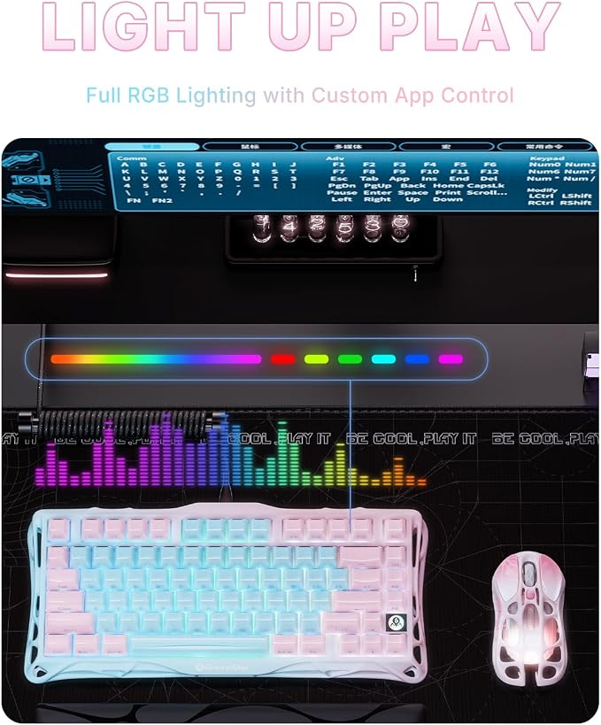 GravaStar Mercury K1 Lite 75% Gaming Keyboard, 2.4GHz/BT/Wired Tri-Mode Wireless Keyboard, Gasket Hot Swappable Mechanical Keyboard, Pre-lubed Linear Switches, Jelly Keycaps, RGB Backlit【Aurora Mist】