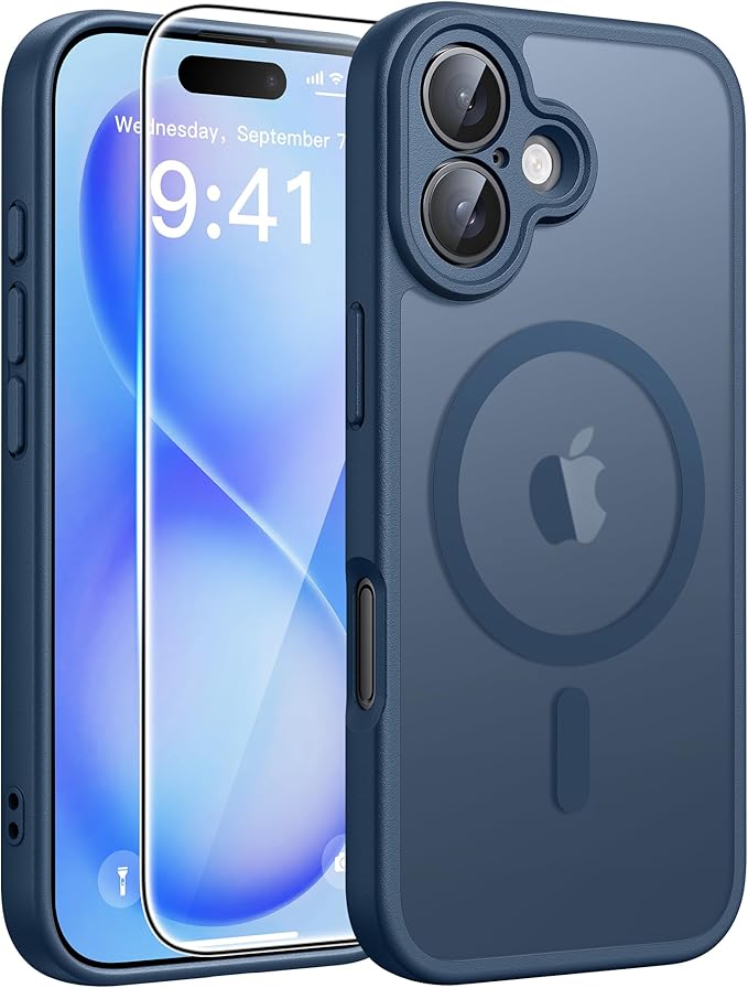 FNTCASE for iPhone 16 Plus Case [Compatible with Magsafe] Translucent Matte Cases with [Screen Protector] Military Grade Shockproof Protective Phone Cover - Blue