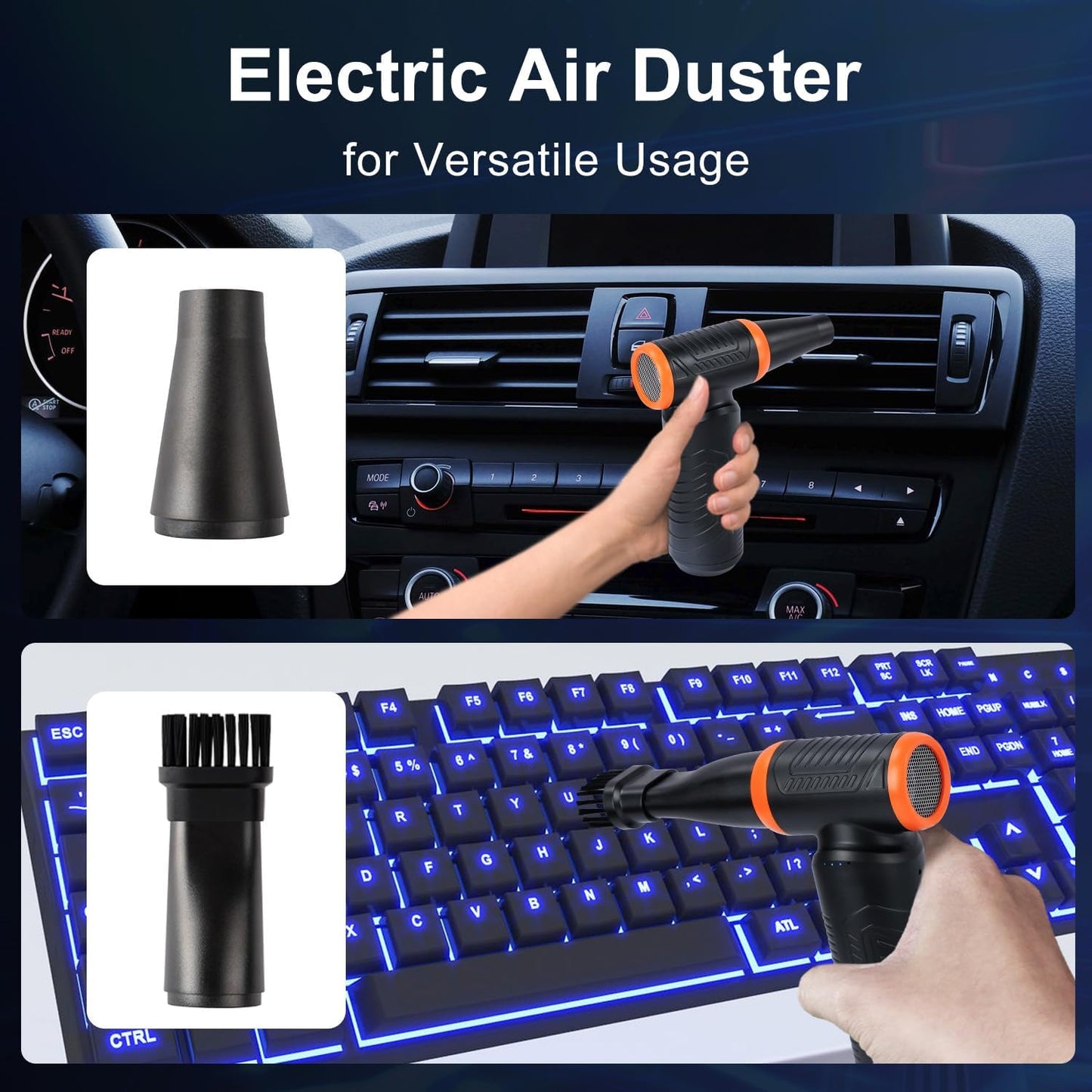 Compressed Air Duster, 300,000RPM Powerful Electric Air Duster, No Canned Air Duster-Replace Compressed Air, 3 Gear Adjustable High-Speed Air Blower for Office, Home,Car, Computer, Keyboard