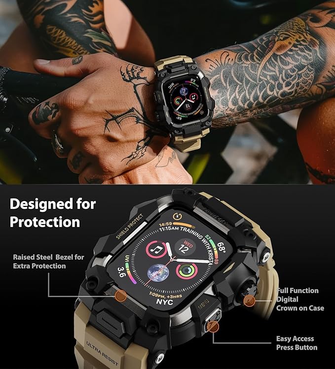 ULTIMAL Rugged Case with Band for Apple Watch 44mm,Compatible with Apple Watch Series SE 3/SE 2/SE Generation/6/5/4, Military Grade Shockproof Bumper Cover for iWatch Tactical Band Men (44mm,Desert Yellow)