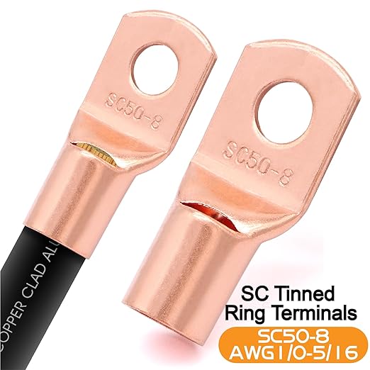 20FT 0 Gauge Wire,1/0 Battery Cable Copper Clad Aluminum,10pcs Lugs Terminal Connectors with 3:1Heat Shrink Tube for Power/Auto,Amplifier,Ground Cable