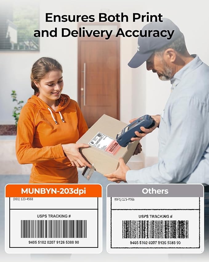 MUNBYN 130B Bluetooth Thermal Label Printer+2 Inch Circle Thermal Sticker Labels+White Label Holder