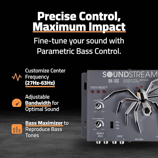 SoundStream BX-10G Bass Restoration Processor with Parametric Bass Equalizer, Digital Bass Processor for Car Audio, Balanced Inputs & Dash Mount Remote Control - Grey