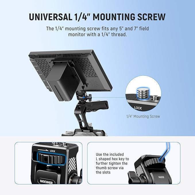 NEEWER Field Monitor Mount Holder with Cold Shoe 360° Swivel 180° Tilt Anti Twist Screw Compatible with Atomos Ninja 5" & 7" Camera Monitor, SmallRig Camera Cage, MA019