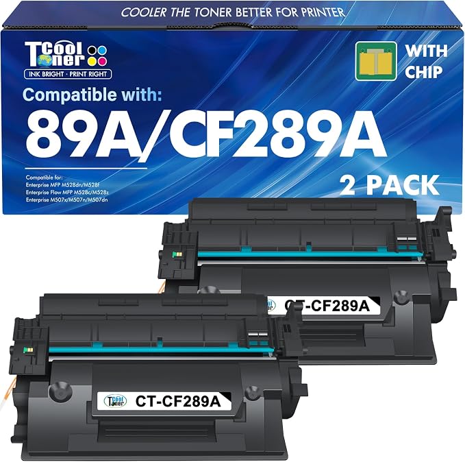 CF289A 89A Black Toner Cartridge 2 Pack M507 Compatible Replacement for HP 89A CF289A 89X CF289X (with Chip) for LaserJet Enterprise M507n M507dn M507x MFP M528dn M528f M528c M528z M528 Series Printer