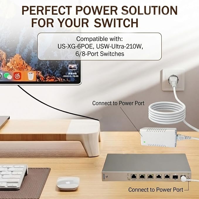54V 210W Power Adapter Compatible with Ubiquiti UACC-Adapter-AC-210W - Compatible with UniFi US-XG-6POE, USW-Ultra-210W & 6/8-Port PoE Switches (White)