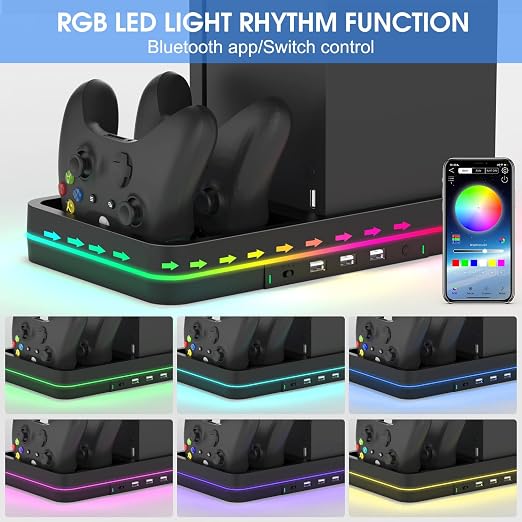 KEPLUG Dual Cooling Fan and Cooling Stand for Xbox Series X/S Console/Controller Dual Controller Charger Station with RGB LED Light & 3 USB Ports,Xbox Series x Accessories with 2 Headphone Hooks