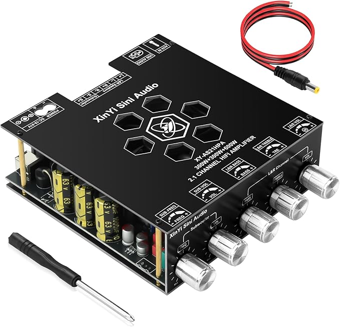 Daakro AS21HPA 2.1 Channel Bluetooth Amplifier Board, 300W*2+600W Peak Power Home Audio Amplifier Board, Amp Wide Voltage Input 19-51V,Supports USB/AUX/BT Input for DIY Wireless Speaker